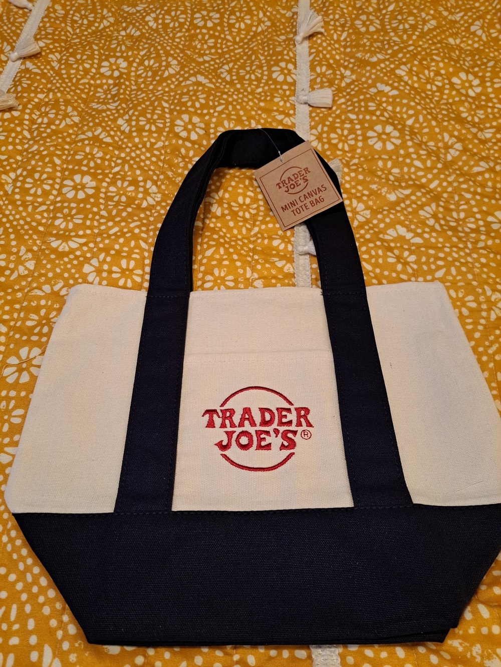 TRADER JOE'S NEW  Canvas Mini Tote Bag in Natural and Navy